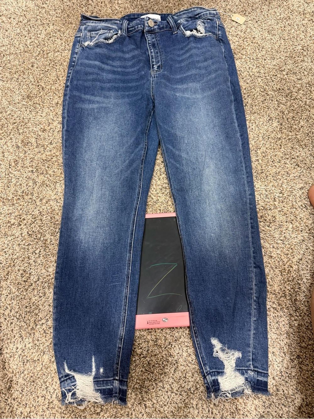 Women's Skinny Distressed Blue Jeans - Mid Wash